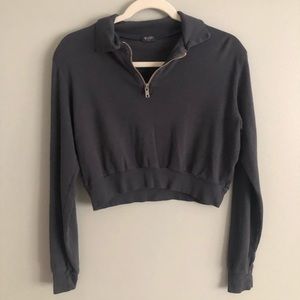 Brandy Melville Navy Cropped Zip Up Sweatshirt